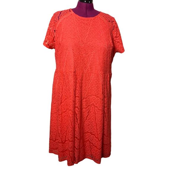 Apt 9 Womens 2X Orange Cotton Blend Lacy Overlay Midi Short Sleeve Sheath Dress - Picture 1 of 6